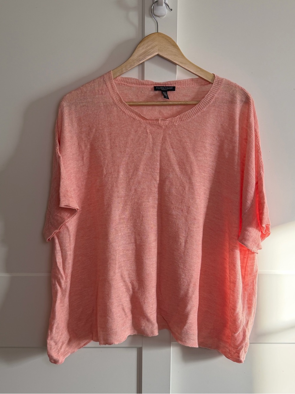Eileen Fisher 1X Organic Linen Coral Pink Boxy Top